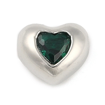 Brass Micro Pave Cubic Zirconia Beads, Heart, Teal, 7x8x5mm, Hole: 1.2mm