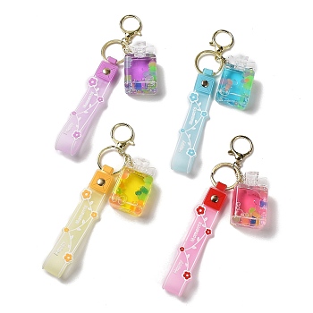 Perfume Bottle Acrylic Pendant Keychain Decoration, Liquid Quicksand Floating Handbag Accessories, with Alloy Findings, Mixed Color, 21.5cm