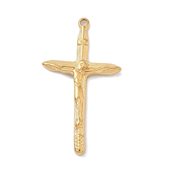 304 Stainless Steel Pendants, Cross with Jesus, Golden, 35.5x20x3mm, Hole: 1.5mm