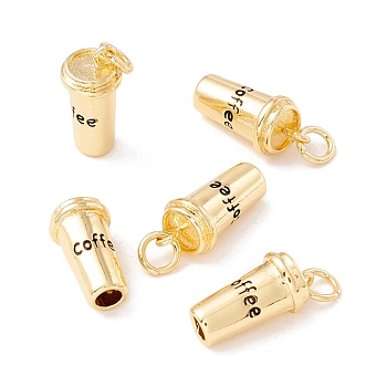 Brass Pendants, with Jump Rings, Cadmium Free & Lead Free, Long-Lasting Plated, Coffee Cup with Word Coffee, Real 18K Gold Plated, 15x7.5mm, Hole: 3mm