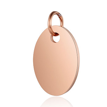 201 Stainless Steel Stamping Blank Tag Charms, Manual Polishing, Oval, Rose Gold, 14x9.5x1mm, Hole: 3.5mm