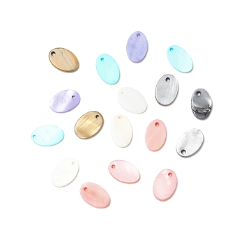 Natural Freshwater Shell Charms, Dyed, Flat Oval, Mixed Color, 14x9.5x1.5mm, Hole: 1.2mm