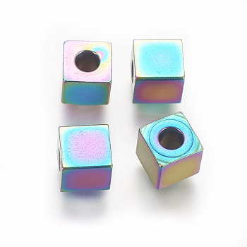 Ion Plating(IP) 304 Stainless Steel Beads, Cube, Rainbow Color, 6x6x6mm, Hole: 2.8mm