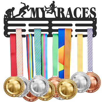 Word My Races Sports Theme Iron Medal Hanger Holder Display Wall Rack, with Screws, Man Pattern, 150x400mm