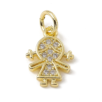 Brass Micro Pave Cubic Zirconia Charms, with Jump Rings, Girl Charms, Real 18K Gold Plated, 12.5x9x1.5mm, Hole: 3.4mm