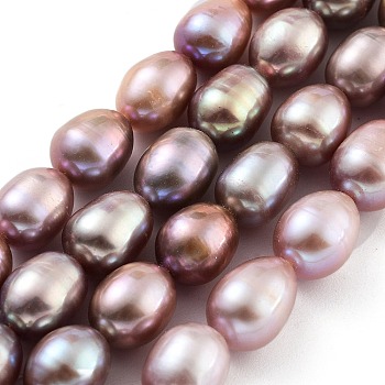 Natural Cultured Freshwater Pearl Beads Strands, Grade 5A, Oval, Royal Blue, 8~9mm, Hole: 0.6mm, about 19pcs/strand, 7.48''(19cm)