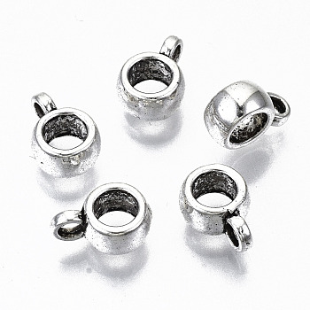 Tibetan Style Tube Bails, Loop Bails, Bail Beads, Cadmium Free & Lead Free, Rondelle, Antique Silver, 9x6x3.5mm, Hole: 1.8mm, about 2700pcs/1000g