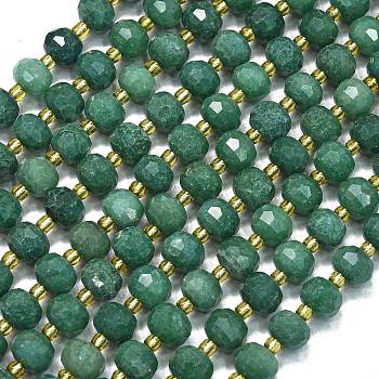 Natural Dyed White Jade Beads Strands, with Seed Beads, Faceted, Lantern, Green, 8~8.5x6.5~7mm, Hole: 0.6mm, about 44pcs/strand, 15.16 inch(38.5cm)