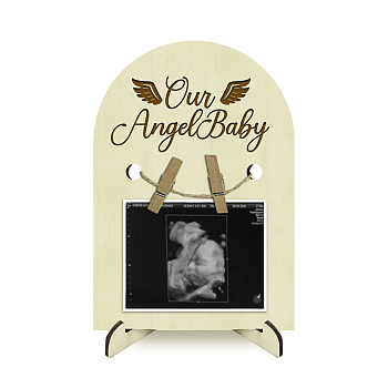 Arch Shape Wood Announcement Picture Frame Stand, for First Time Moms Baby Sonogram Frames, Wing, 180x125x4mm, Hole: 10mm