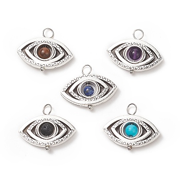 Natural & Synthetic Stone Pendants, Eye Charm, with Antique Silver Tone Alloy Findings, 18x21x4mm, Hole: 4.2mm