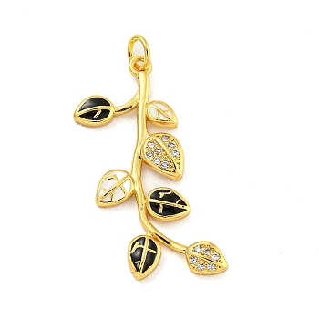 Real 18K Gold Plated Brass Micro Pave Cubic Zirconia Pendants, with Enamel and Jump Rings, Leaf, Colorful, 32x19x2mm