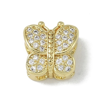 Rack Plating Brass Micro Pave Clear Cubic Zirconia Beads, Long-Lasting Plated, Lead Free & Cadmium Free, Butterfly, Real 18K Gold Plated, 10x9.5x5.5mm, Hole: 2.5mm