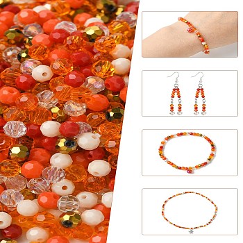 Mixed Styles Glass Beads, Faceted, Round, Orange, 4x4mm,Hole:0.70mm, about 500 pcs/set