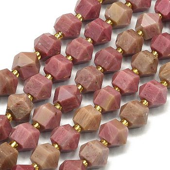 Natural Rhodonite Beads Strands, Faceted, Octagonal, 9~10.5x9~10.5x7.5~8.5mm, Hole: 1mm, about 36~40pcs/strand, 15.35~15.55 inch(39~39.5cm)