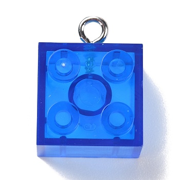 Resin Pendants, with Platinum Iron Loop, Toy Bricks, Royal Blue, 21x15.5x11mm, Hole: 2.6mm