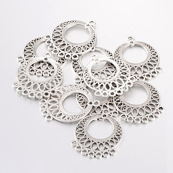 Tibetan Style Links, Lead Free and Cadmium Free, Flat Round, Antique Silver, about 37.5mm long, 29mm wide, 1mm thick, hole: 2.5mm