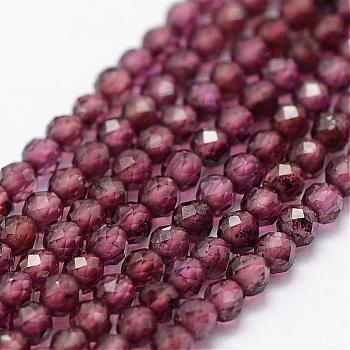 Natural Garnet Beads Strands, Faceted, Round, Purple, 2mm, Hole: 0.5mm, about 175pcs/strand, 14.9 inch(38cm)