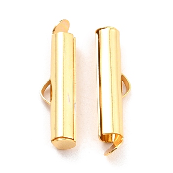 304 Stainless Steel Slide On End Clasp Tubes, Slider End Caps, Real 18K Gold Plated, 20x6x4mm, Hole: 3.5mm, Inner Diameter: 3mm