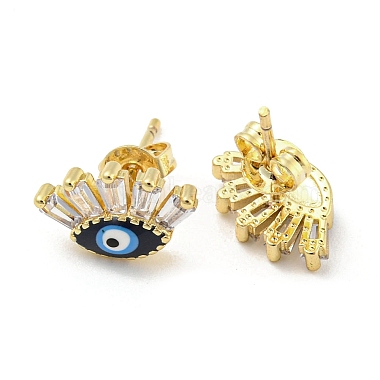 Evil Eye Real 18K Gold Plated Brass Stud Earrings(EJEW-L269-103G-01)-2