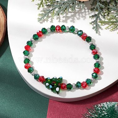 Christmas Tree Glass Beaded Stretch Bracelets(BJEW-JB11187)-2