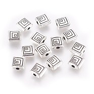 Tibetan Silver Beads, Lead Free & Cadmium Free, Rectangle, Antique Silver, about 6mm long, 6mm wide, 3mm thick, hole: 1.5mm(LFH10150Y)