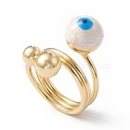 Enamel Round with Evil Eye Finger Rings, Real 18K Gold Plated Brass Wrap Style Ring for Women, White, 5.5~19.5mm, Inner Diameter: 18mm(RJEW-A014-01G-06)