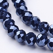 Full Plated Faceted Rondelle Electroplate Glass Beads Strands, Hematite Plated, 6x4mm, Hole: 1mm, about 85pcs/strand, 16 inch(GLAA-A024D-FP02)