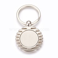 Zinc Alloy Cabochon Settings Keychain, with Iron Ring, Flat Round, Platinum, Tray: 24mm, 70mm, 43x35.5x4mm, 1pc/box(KEYC-E028-07P)