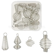20Pcs 4 Styles Iron Alloy Spring Spiral Bead Cage Pendants, Cage Charms, Mixed Shapes, Platinum, 15~34x9.5~19mm, Hole: 2.5~4.5mm, 5pcs/style(FIND-YW0003-22)