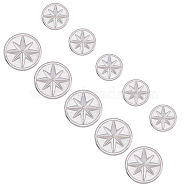 Unicraftale 304 Stainless Steel Cabochons for Enamel, Flat Round with Eight Pointed Star, Stainless Steel Color, 12~18x2~2.5mm, 20pcs/box(STAS-UN0014-62P)