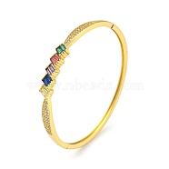 Brass Micro Pave Clear Cubic Zirconia Hinged Bangles, Rhombus Colorful Glass Bangles for Women, Real 18K Gold Plated, Inner Diameter: 2 x 2-1/4 inch(5.1x5.55cm)(BJEW-Z062-20G)