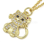 Brass Micro Pave Clear Cubic Zirconia Cat Pendant Necklaces for Women, Golden, 18.31 inch(46.5+5.2cm), pendant: 18x16mm(NJEW-Z042-01G-01)