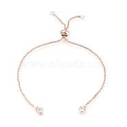 Brass Chain Bracelet Making, with Cubic Zirconia, Slider Bracelets Making, Cadmium Free & Nickel Free & Lead Free, Real Rose Gold Plated, 4-3/8 inch~4-3/4 inch(110~120mm), 1mm, Hole: 1.5mm(KK-G279-03-NR)
