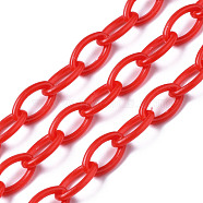 Handmade Opaque Acrylic Cable Chains, Oval, Red, 13x8x2mm(KY-N014-001G)