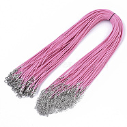 Waxed Cotton Cord Necklace Making, with Alloy Lobster Claw Clasps and Iron End Chains, Platinum, Hot Pink, 44~48cm, 1.5mm(MAK-S032-1.5mm-B13)
