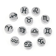 201 Stainless Steel Beads, Laser Cut, Flat Round with 12 Constellations, Stainless Steel Color, 8x3mm, Hole: 2mm, 12pcs/set(STAS-T036-LA814X12)
