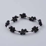 Handmade Glass Beads Bracelets, with Nylon Thread, Faceted, Black, 7-1/2 inch(19cm)(BJEW-JB04673-01)