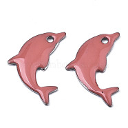 201 Stainless Steel Enamel Pendants, Dolphin, Stainless Steel Color, Indian Red, 17x11.5x1.5mm, Hole: 1.2mm(X-STAS-N088-16J)
