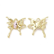 Rack Plating Alloy Connector Charms, Butterfly Links with Glass, Light Gold, Cadmium Free & Lead Free & Nickle Free, Pearl Pink, 29x28x4.5mm, Hole: 3.5x2.5mm(FIND-I037-19LG-03)