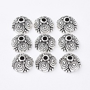 Alloy Bead Caps, Lead Free and Cadmium Free, Antique Silver Color, 8x8x4.5mm, Hole: 2mm, Inner Diameter: 6mm(EA9034Y)