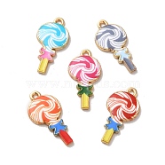 Alloy Enamel Pendants, Golden, Lollipop Charm, Mixed Color, 24x12x2mm, Hole: 1.5mm(ENAM-D043-10G)
