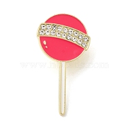 Cute Hot Pink Lollipop Enamel Pins, Zinc Alloy Brooches for Backpack Clothes, Golden, Round, 35x18.5mm(JEWB-S025-12B)