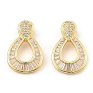 Rack Plating Brass Micro Pave Clear Cubic Zirconia Pendants, Teardrop, Real 16K Gold Plated, 23x14.5x2.5mm, Hole: 3x4mm(KK-M253-07G)