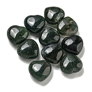 Natural Moss Agate Beads, Half Drilled, Heart, 15.5x15.5x8mm, Hole: 1mm(G-P531-A20-01)