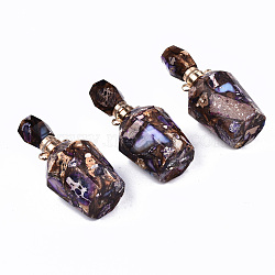 Assembled Synthetic Bronzite and Imperial Jasper Openable Perfume Bottle Pendants, with Light Gold Brass Findings, Dyed, Medium Purple, Capacity: 1ml(0.03 fl. oz), 41~42x17~18x17~18mm, Hole: 1.8mm(G-S366-058D)
