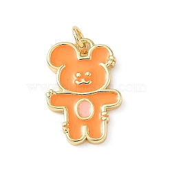 Brass Enamel Pendants, Bear, with Jump Ring, Lead Free & Cadmium Free, Long-Lasting Plated, Real 18K Gold Plated, Rack Plating, Orange, 19x13x2mm, Hole: 3.5mm(KK-L239-008G)