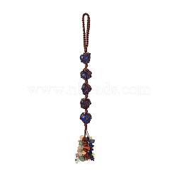 Natural Lapis Lazuli Big Pendants, with Nylon Sewing Thread and Chakra Theme Chip Stone, Heart, 205mm(HJEW-JM00563-03)