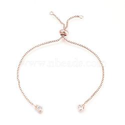 Brass Chain Bracelet Making, with Cubic Zirconia, Slider Bracelets Making, Cadmium Free & Nickel Free & Lead Free, Real Rose Gold Plated, 4-3/8 inch~4-3/4 inch(110~120mm), 1mm, Hole: 1.5mm(KK-G279-03-NR)