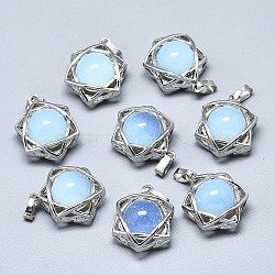 Opalite Pendants, with Platinum Plated Brass Findings, Star of David, 19x15x10.5mm, Hole: 2.5x4.5mm(X-G-R485-01H)