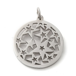 304 Stainless Steel Pendants, with Jump Ring, Flat Round, Stainless Steel Color, Star, 33x29.5x2mm, Hole: 5.5mm(STAS-C086-05G-P)